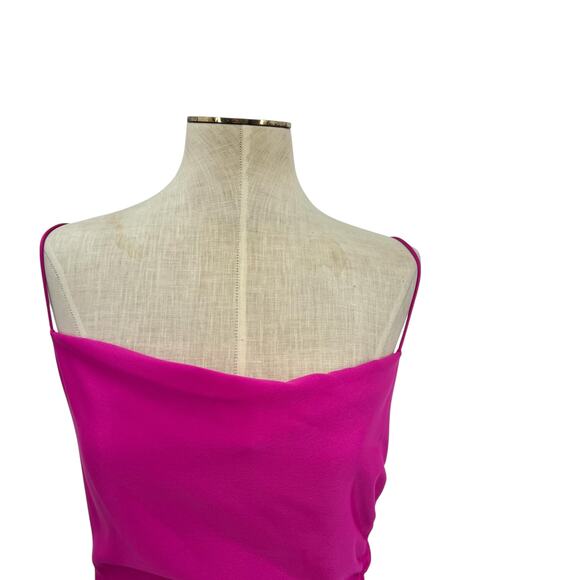 Bhldn Jennings Satin Dress Cowl-Neck‎ Ruched Side-Slit Satin Gown Fuchsia Size 4 - Picture 3 of 16